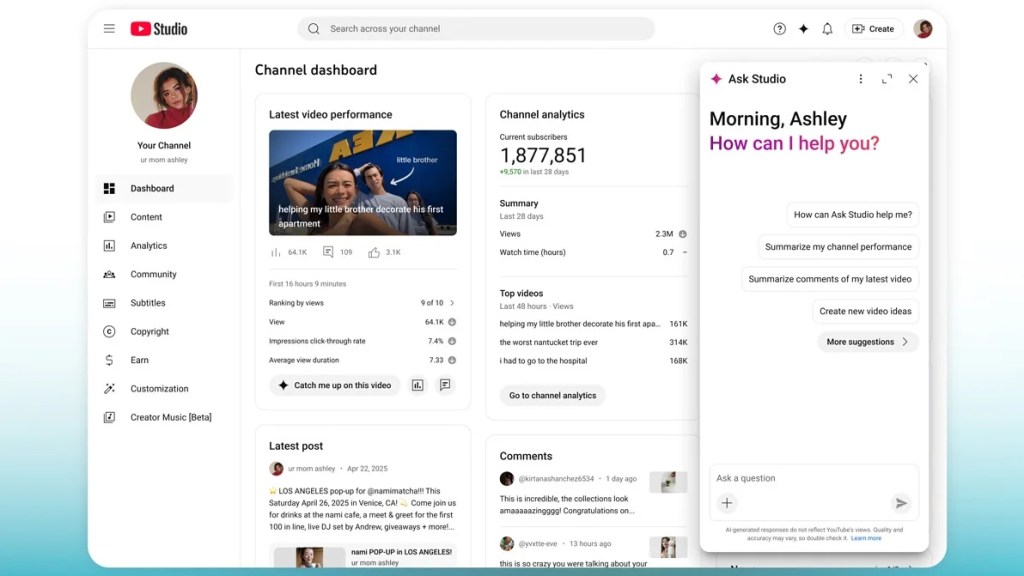 YouTube's Ask Studio