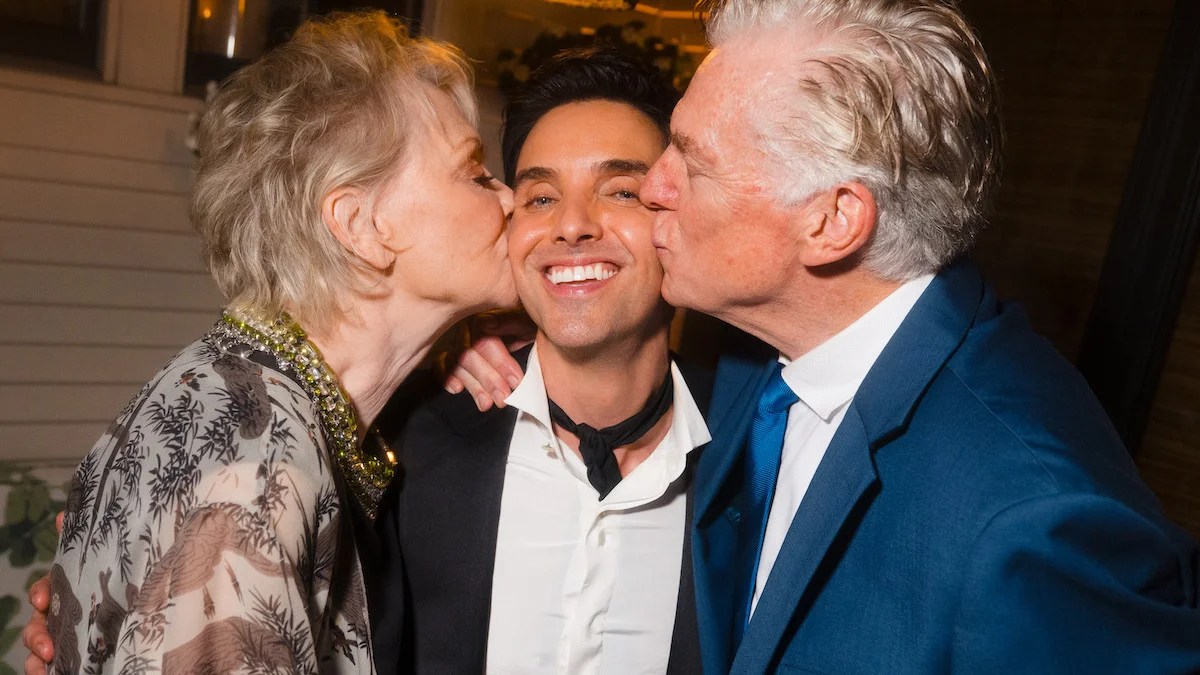 (Left to Right) "Hacks" stars Jean Smart, Paul W. Downs and Christopher McDonald feel the Emmy-winning love for their comedy at the HBO Max Primetime Emmy Awards Afterparty at San Vicente Bungalows in West Hollywood. (David Jon/Getty Images)