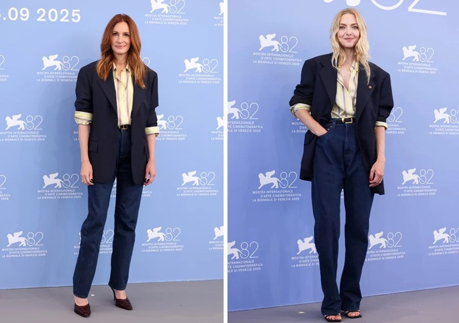 Julie Roberts and Amanda Seyfried in Versace at the 2025 Venice Film Festival. Source: Getty Images