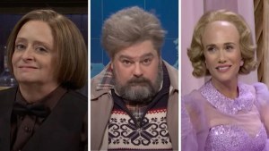 Rachel Dratch, Bobby Moynihan and Kristen Wiig during "SNL50" (NBC)
