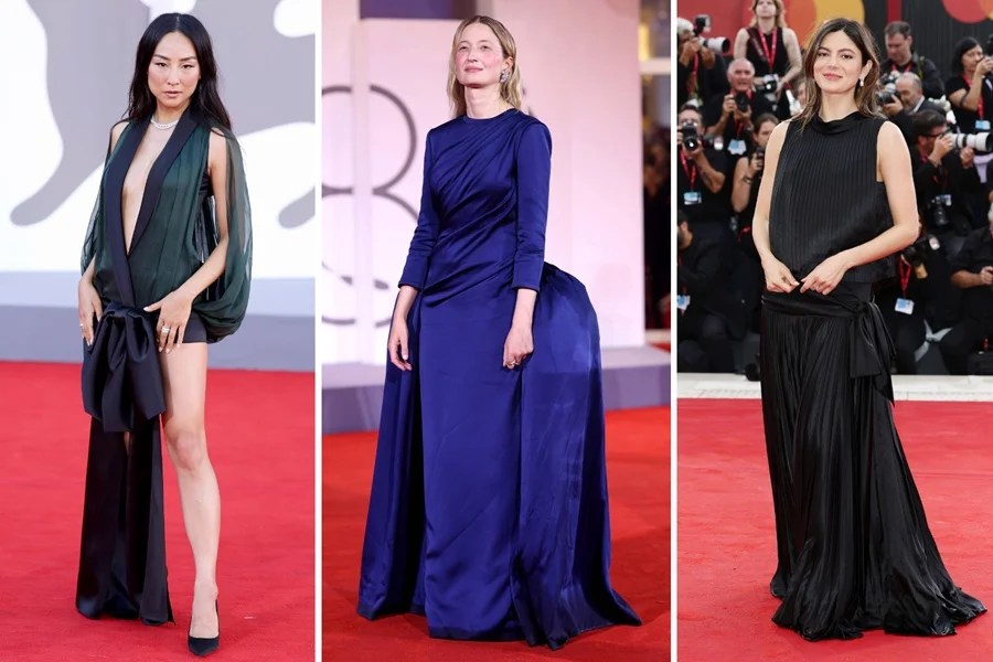 Greta Lee, Alba Rohrwacher and Monica Barbaro in Dior by Jonathan Anderson, with Lee & Rohrwacher in Tiffany & Co. at the 2025 Venice Film Festival. Source: Getty Images